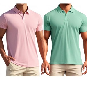 INSPIRE CHIC Men's Short Sleeve Lightweight Regular Fit Casual Business Solid Polo Shirts 2 Packs - 1 of 4