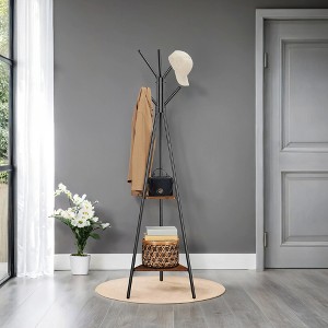 Industrial Style Coat Rack Stand with 2 Shelves: Sturdy, Stylish Organizer for Clothes, Hats, and Bags - 1 of 4