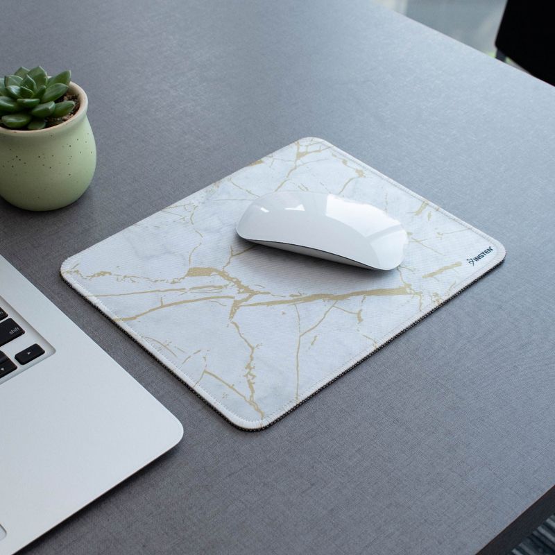 Insten Shiny Marble Mouse Pad, Water-Resistant and Non-Slip Mat for Wired/Wireless Gaming Computer Mouse, 9.45 x 7.48 in, White, 3 of 12