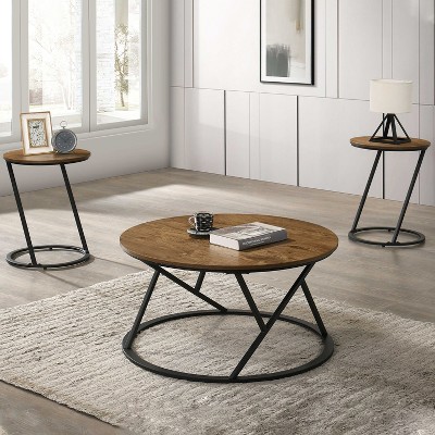 CLIHOME 3 Pieces Modern Abstract Decorative Round Table Set Coffee Tables With Metal Base