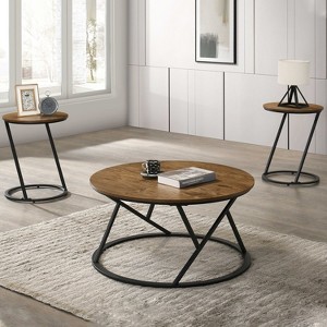 CLIHOME 3 Pieces Modern Abstract Decorative Round Table Set Coffee Tables With Metal Base - 1 of 3