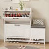 Shoe Cabinet with 2 Flip Drawers, Entryway Cabinet with Shoe Bench & 2 Hooks for Entryway Hallway, Living Room, Antiseptic Wood - 2 of 4