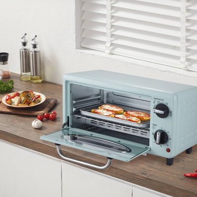 Retro Blue 2-Slice Toaster Oven with Automatic Shutoff
