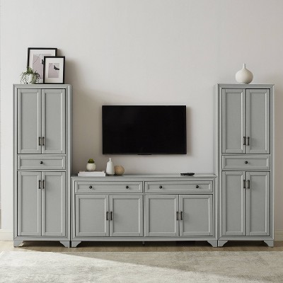 Distressed Gray Modern Farmhouse Entertainment Center with Cabinet
