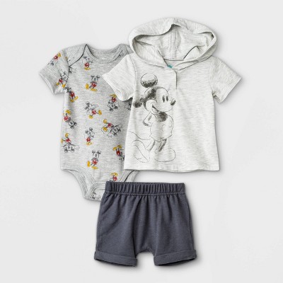 Baby Boys' 3pc Mickey Mouse Short Sleeve Top and Bottom Set - 0-3M