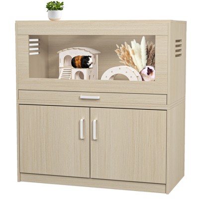 Gsluuk Hamster Cage,Rat Cage Wood with Independent Storage Cabinet,House for Chinchilla with Guinea Pig Hutch and Bridge