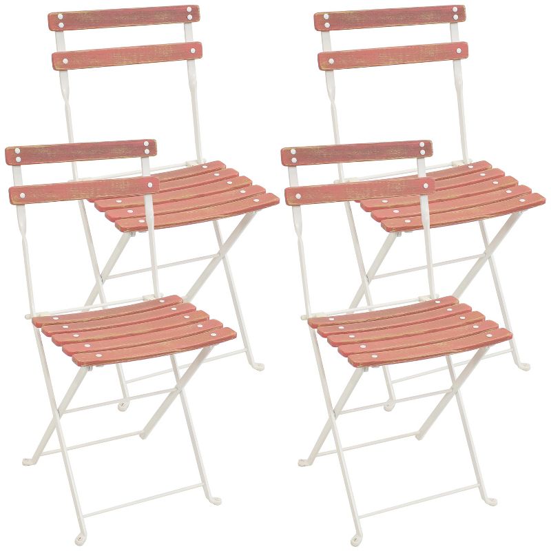 Sunnydaze Indoor/Outdoor Patio or Dining Classic Cafe Chestnut Wooden Folding Bistro Chair - Antique Pink - 4pk, 1 of 12