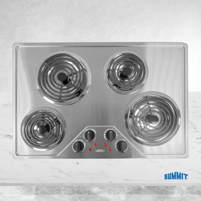 Summit 30" Stainless Steel 4-Burner Electric Cooktop