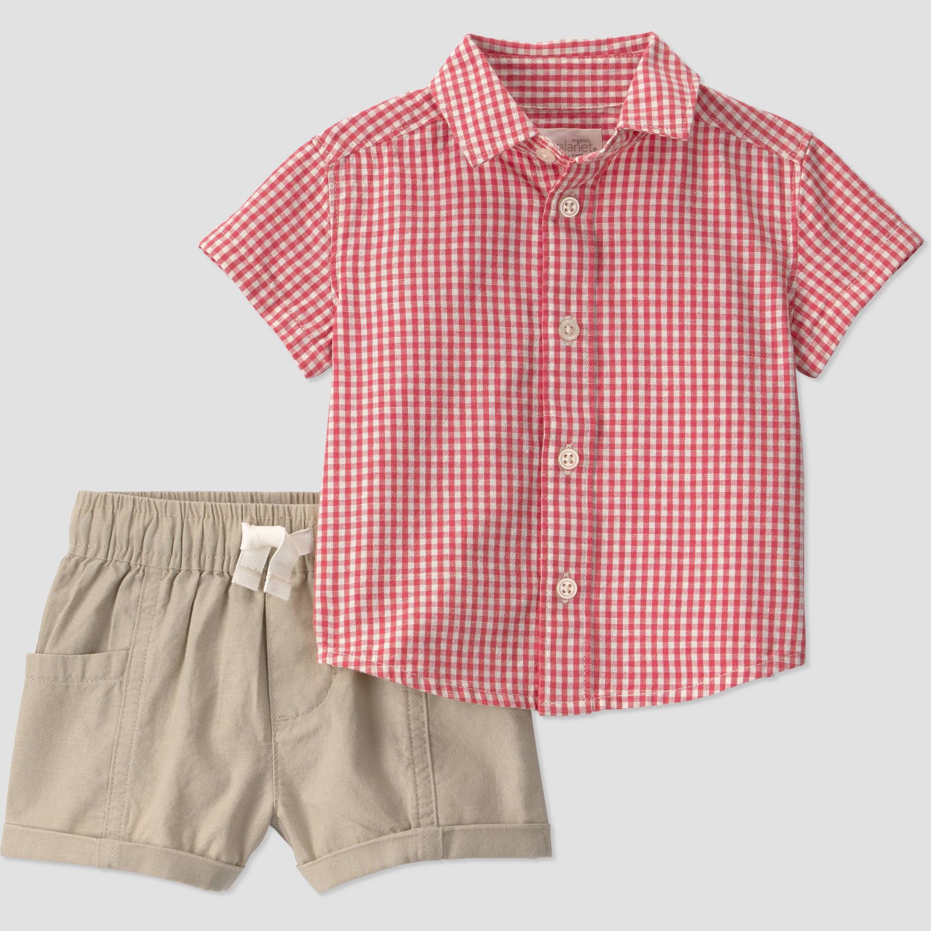 Little Planet by Carter's Baby Boys' Organic 2pc Gingham Woven Set - Red