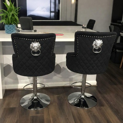 Artloge 1PC Velvet Bar Stool Swivel Adjustable Height Lion Head Tufted Back Grey Modern