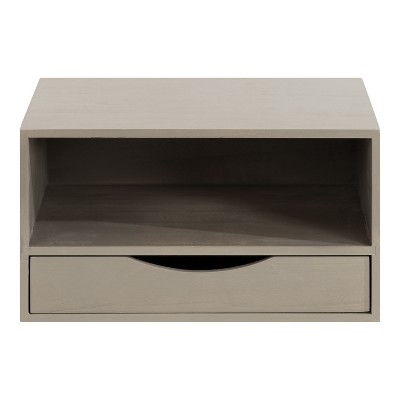 Gray Poplar Wood Floating Wall Shelf with Drawer