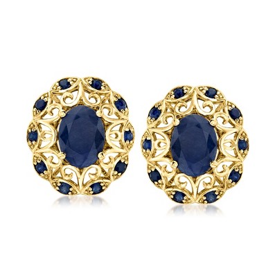 Ross-Simons 3.90 ct. t.w. Sapphire Openwork Earrings in 14kt Yellow Gold