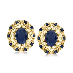 Ross-Simons 3.90 ct. t.w. Sapphire Openwork Earrings in 14kt Yellow Gold - 1 of 4