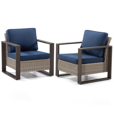 COWLOWN Dark Blue 2 Piece Patio Chairs, All-Weather PE Wicker Outdoor Chairs with Cushions & Steel Frame, Ideal for Garden, Porch, or Balcony