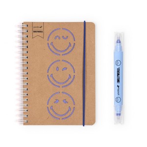Yoobi SmileyWorld Journal 4.5"x6.5" Spiral with Marker Blue Kraft Smiley - 1 of 4