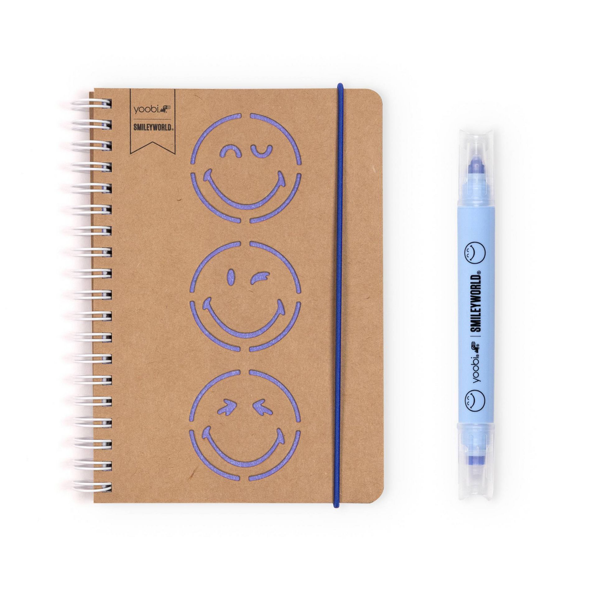 Yoobi SmileyWorld Journal 4.5"x6.5" Spiral with Marker Blue Kraft Smiley