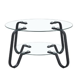 Dolonm Retro Minimalist Metal Frame Glass Coffee Table, 31.5" L x 31.5" W x 17.7" H - 1 of 4