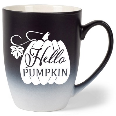 Elanze Designs Hello Pumpkin Two Toned Ombre Matte Black and White 12 ounce Ceramic Stoneware Coffee Cup Mug