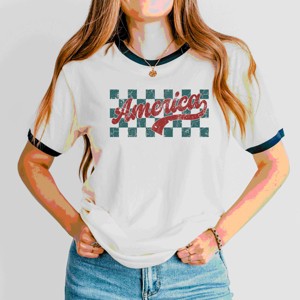 Simply Sage Market Checkered America Retro Ringer Tee - 1 of 4