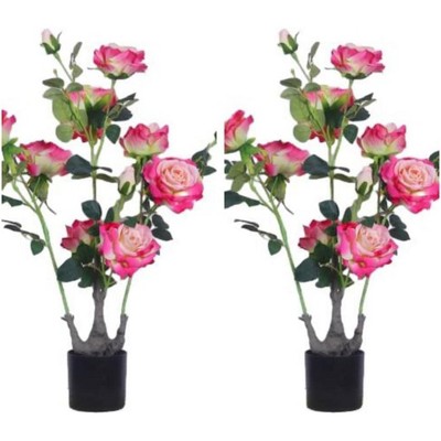 2PCS Faux Peony Trees in Pot, UV Resistant Indoor/Outdoor Decor, Housewarming Gift