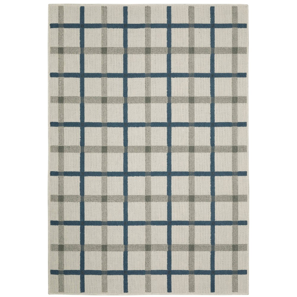 Photos - Area Rug 3'3"x5' Trinity Textured Plaid Patio  Beige/Blue - Captiv8e Design