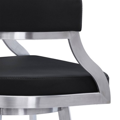 Saturn 26" Swivel Counter Stool in Black Faux Leather and Stainless Steel
