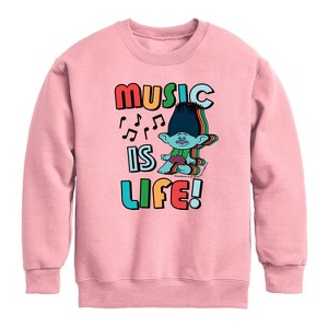 Boys' - Trolls - Music Is Life Branch Graphic Long Sleeve Fleece Sweatshirt - 1 of 3