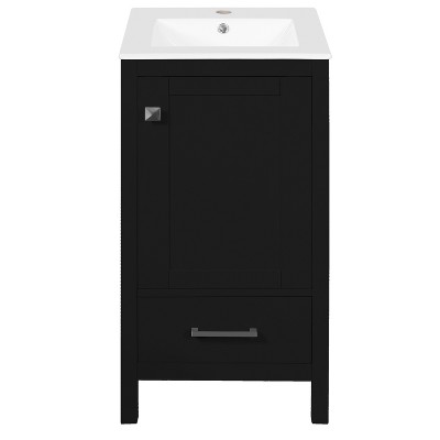 Vynxaria 18-Inch Bathroom Vanity - Ceramic Sink, Soft-Close Drawer/Door, Divider Drawer, Door Organizer, Black