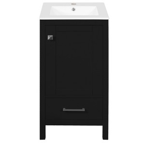 Vynxaria 18-Inch Bathroom Vanity - Ceramic Sink, Soft-Close Drawer/Door, Divider Drawer, Door Organizer, Black - 1 of 4