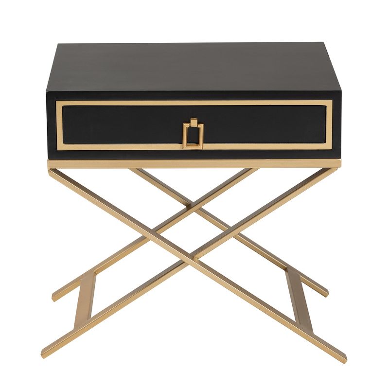 Baxton Studio Lilibet Modern Glam and Luxe Black Finished Wood and Gold Metal 1-Drawer End Table, 4 of 10