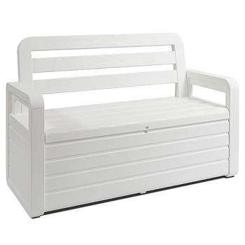 Toomax Z599E108 Foreverspring UV Weather Resistant Lockable Box Chest Bench for Outdoor Pool Patio Furniture and Deck Storage Bin, 70 Gallon (White)