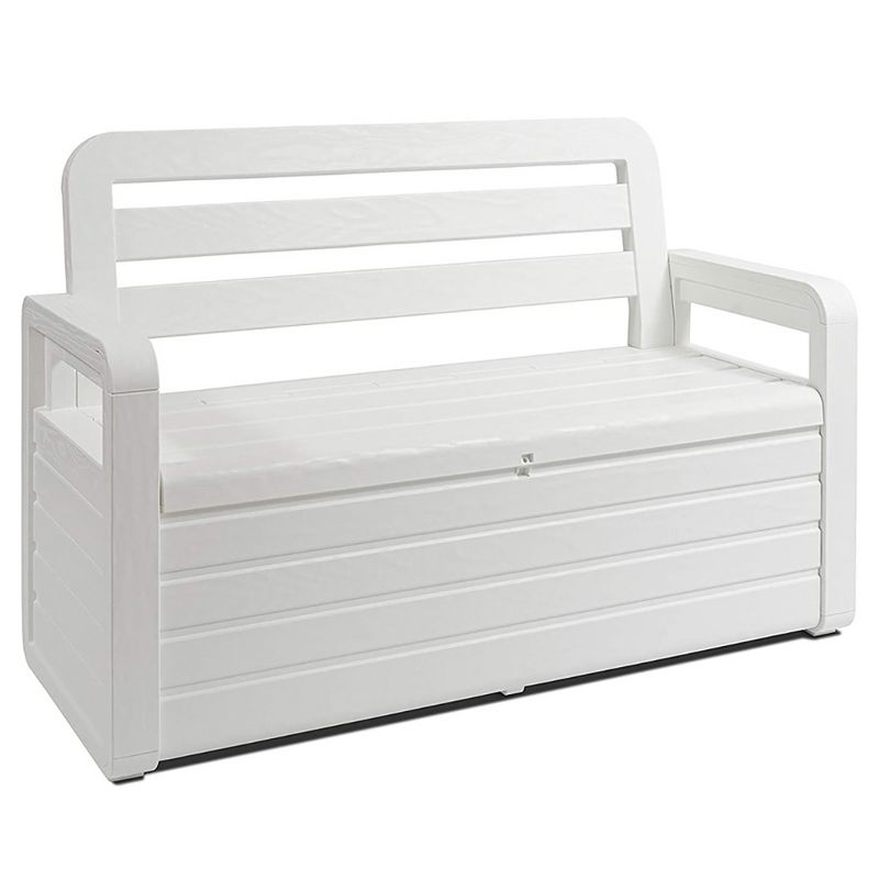 Toomax Z599E108 Foreverspring UV Weather Resistant Lockable Box Chest Bench for Outdoor Pool Patio Furniture and Deck Storage Bin, 70 Gallon (White), 1 of 7