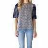 Women's Mixed Pattern Fuzzy Striped Puff Sleeve Top - voy - 4 of 4