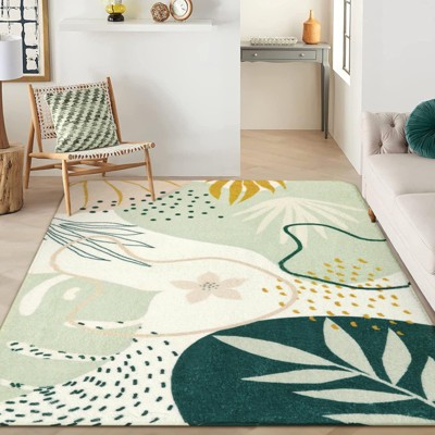 Lahome Botanical Washable Lightweight Boho Throw Rug-Soft Carpet for Living Room, Bedroom, or Entryway