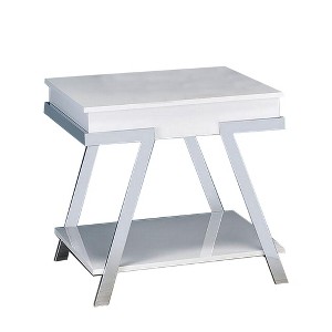 Royal Hampton 26 Inch Side End Table, Open Shelf, Chrome, High Gloss White Finish - 1 of 1