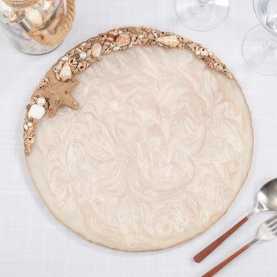 Ivory Resin Enchanted Seashell 14" Round Placemats, Set of 4