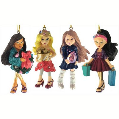 Kurt S. Adler 4ct Bratz Kloe, Sasha, Yashim and Jade Christmas Ornament Set 3.5"