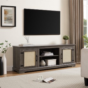 Wooakway Farmhouse Rattan TV Stand for TVs up to 70 Inches Console Table with 2 Storage Shelves Media Cabinet for Living Room - 1 of 4