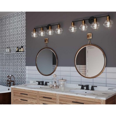 Progress Lighting Hansford 4-Light Bath Vanity Fixture, Antique Bronze, Clear Spherical Shade