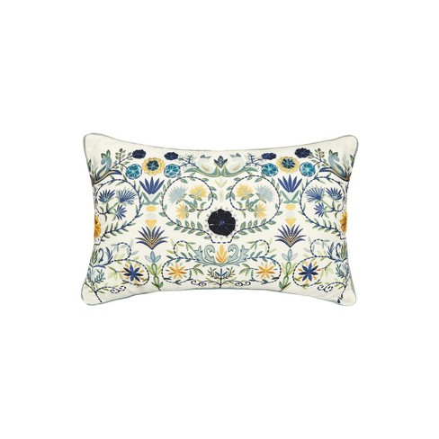 St. Claire - Embroidered Flower Decorative Pillow - Gold, Grey