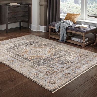 Large Gray and Blue Synthetic Traditional Area Rug
