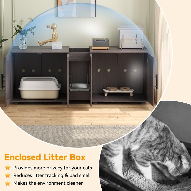 Wooden Cat Litter Box Enclosure for 2 Cats, Double Compartment Hidden Litter Box, 5 of 9