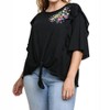 Women's Embroidered Ruffled Sleeve Knot Top - umgee - 4 of 4