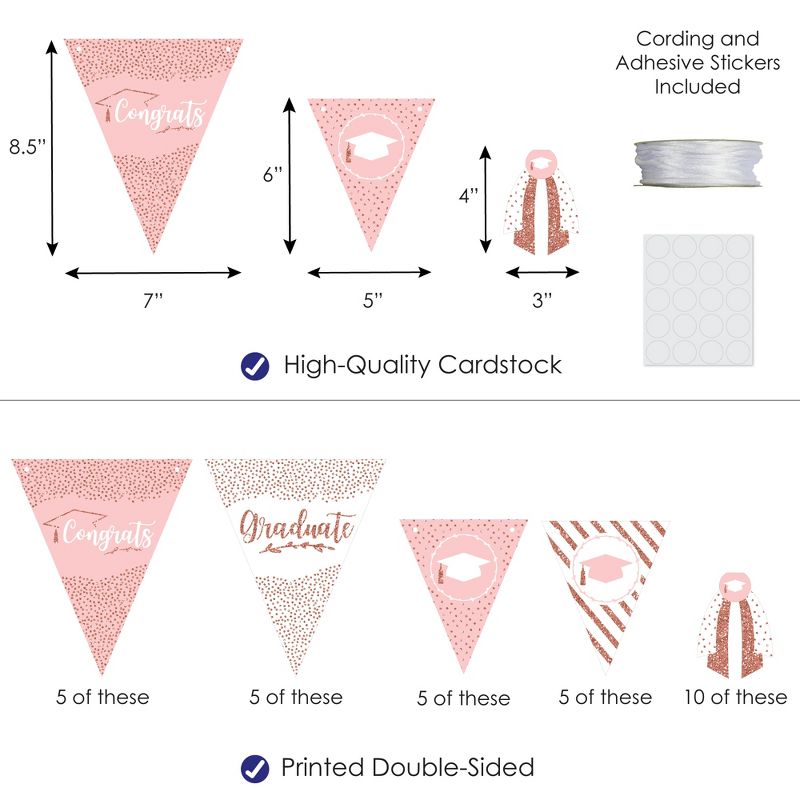 Big Dot of Happiness 30 Piece Rose Gold Graduation Party Pennant Triangle Banner, 4 of 10