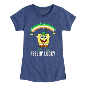 Girls' - SpongeBob SquarePants - Feelin' Lucky Fitted Short Sleeve Graphic T-Shirt - 1 of 4