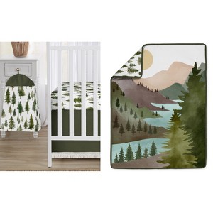 Sweet Jojo Designs Gender Neutral Unisex Baby Crib Bedding Set - Woodland Pine Tree Green Purple and Blue 4pc - 1 of 4