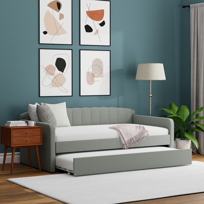 Gray Twin Upholstered Daybed with Tufted Back and Trundle