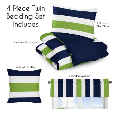 Navy and Lime Green Striped Twin Microfiber Comforter Set