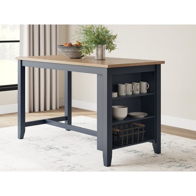 Beige and Blue Extendable Mango Wood Counter Height Dining Table