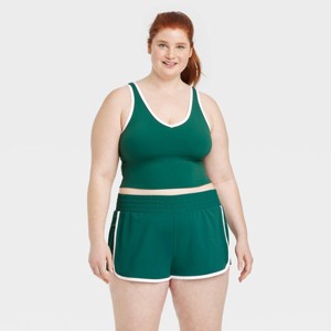 Women's Everyday Soft Light Support Contrast V-Neck Cropped Sports Bra - All In Motion™ - 1 of 2